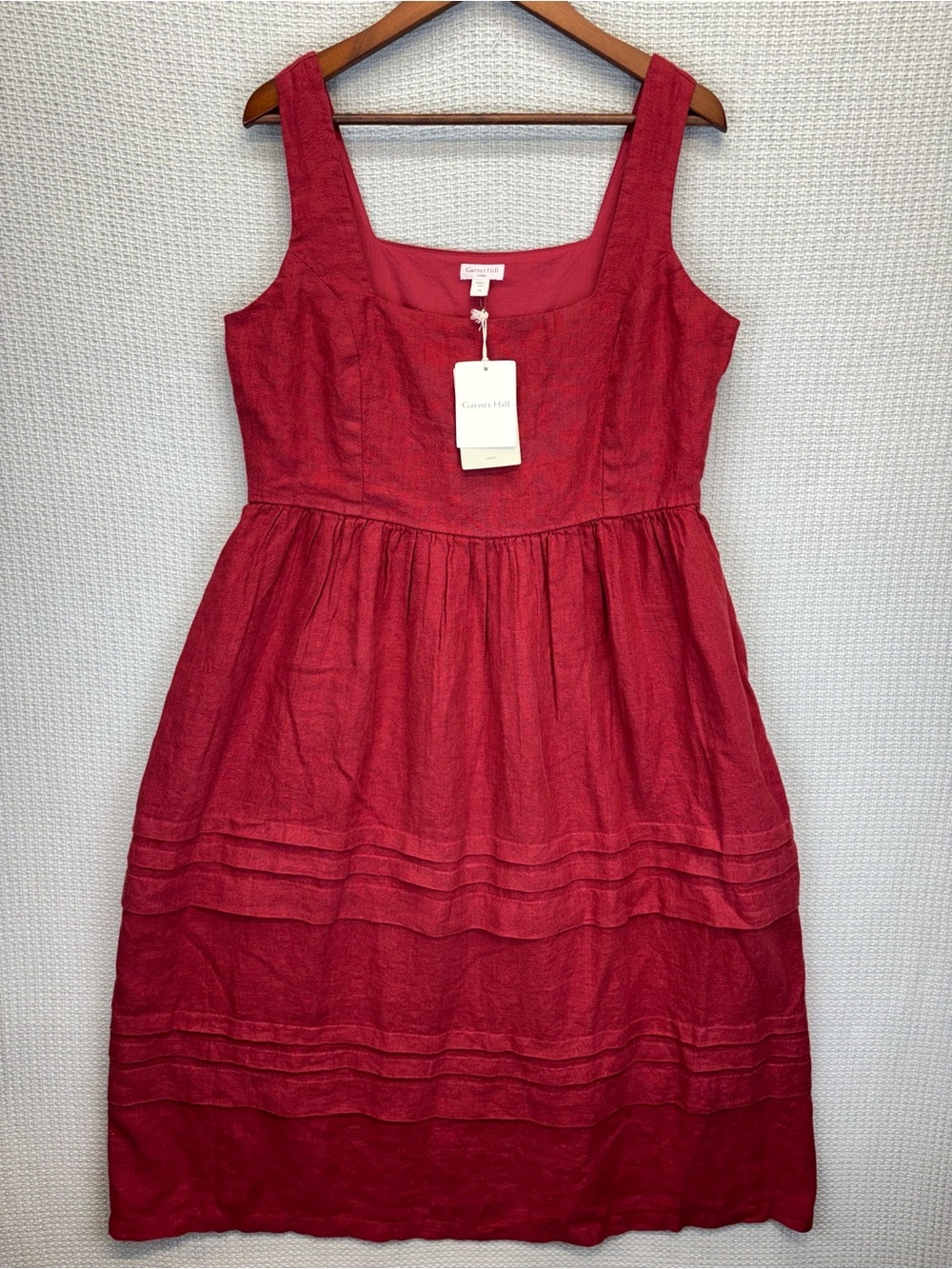 NWT Garnet Hill Elaina 100% Linen Dark Red Sleeveless Midi Dress Sz 14 Pockets